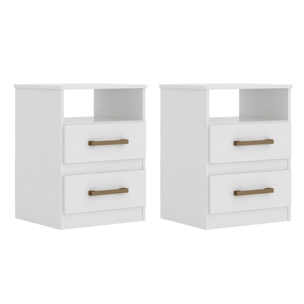 Kit 2 Mesas De Cabeceira Apolo 2 Gavetas Branco Moval