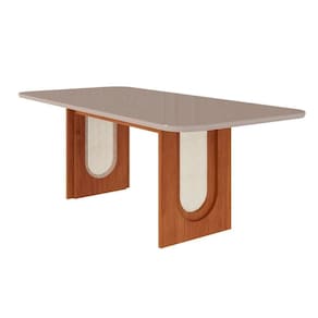 Mesa De Sala Jantar Valentina Com tampo Vidro Reto 210x100cm Cinamomo off White