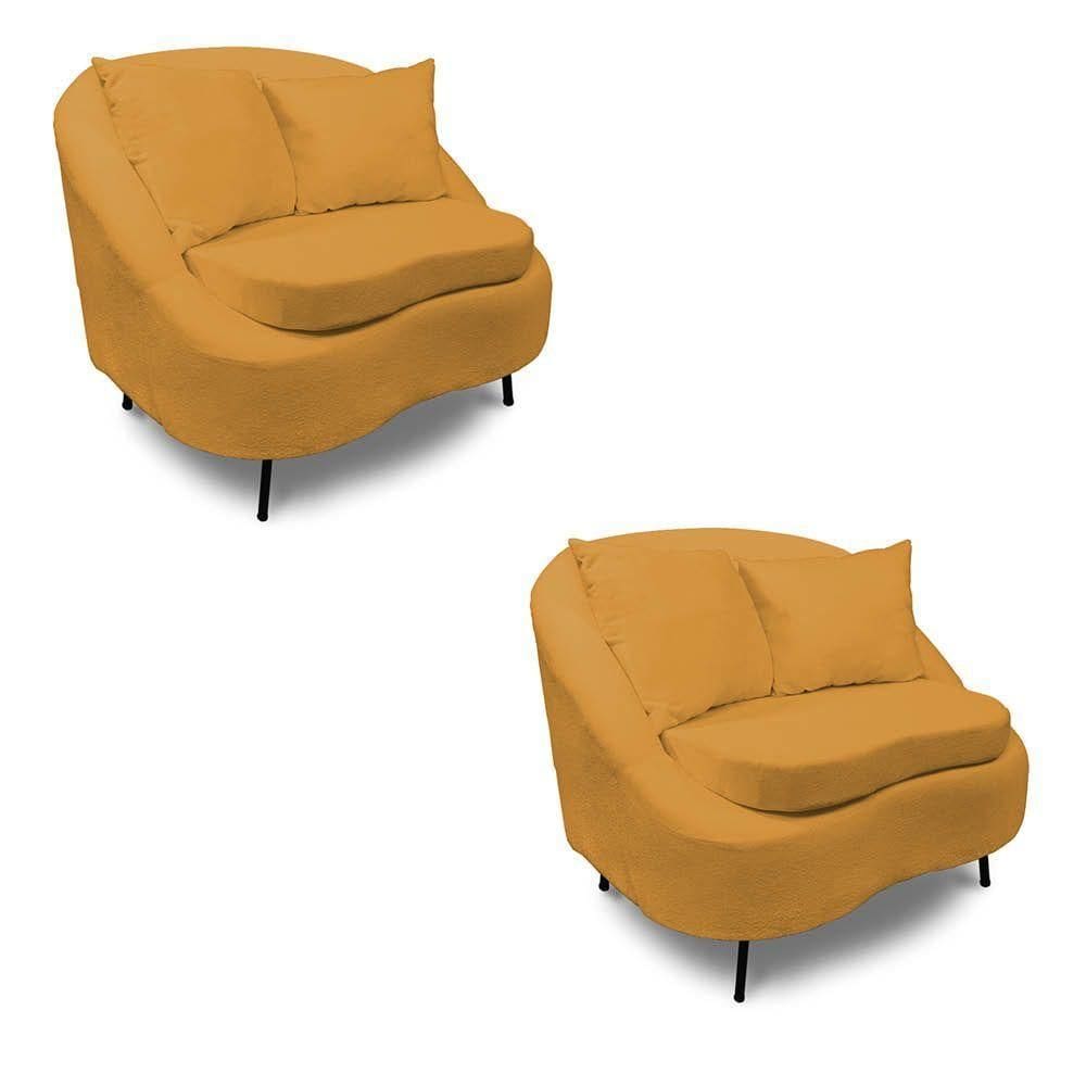 Poltrona Decorativa Orgânica Pé Ferro Pto Kit 2 Zaya Bouclê Most C05 - D`rossi