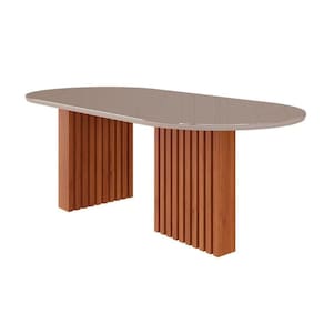 Mesa De Sala Jantar Ester Com tampo Vidro Oval 210x100cm Cinamomo off White