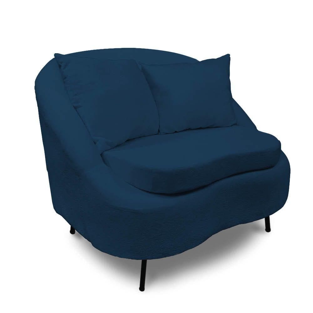 Poltrona Decorativa Orgânica Pé Ferro Pto Zaya Bouclê C05 - D`rossi Cor Azul