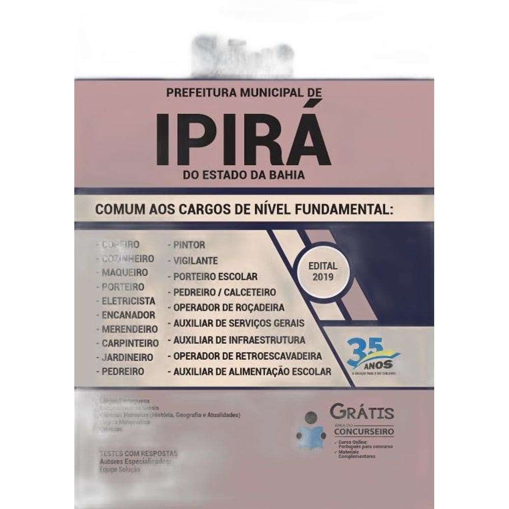 Apostila Pref Ipirá-Ba - 2019 - Cargos Nível Fundamental