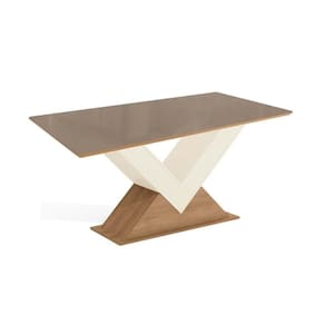Mesa De Sala Jantar Amora C/tampo Madeirado C/ Vidro 90x180cm Freijo/off White/vidro Bronze