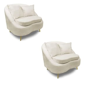 Poltrona Decorativa Orgânica Pé Ferro Dou Kit 2 Zaya Bouclê C05 - D`rossi Cor Off White