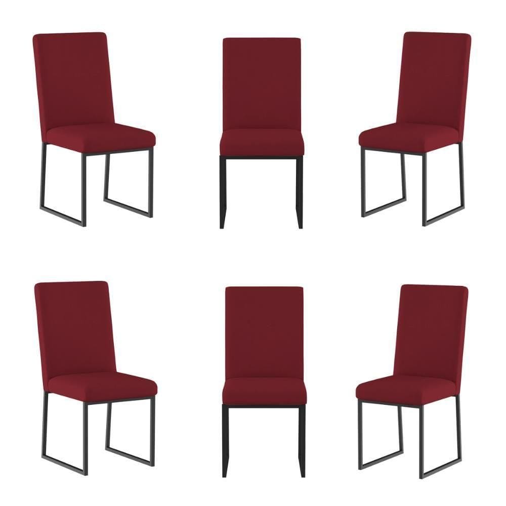 Kit 6 Cadeiras De Jantar Com Base De Ferro Preto Balaqui Marsala