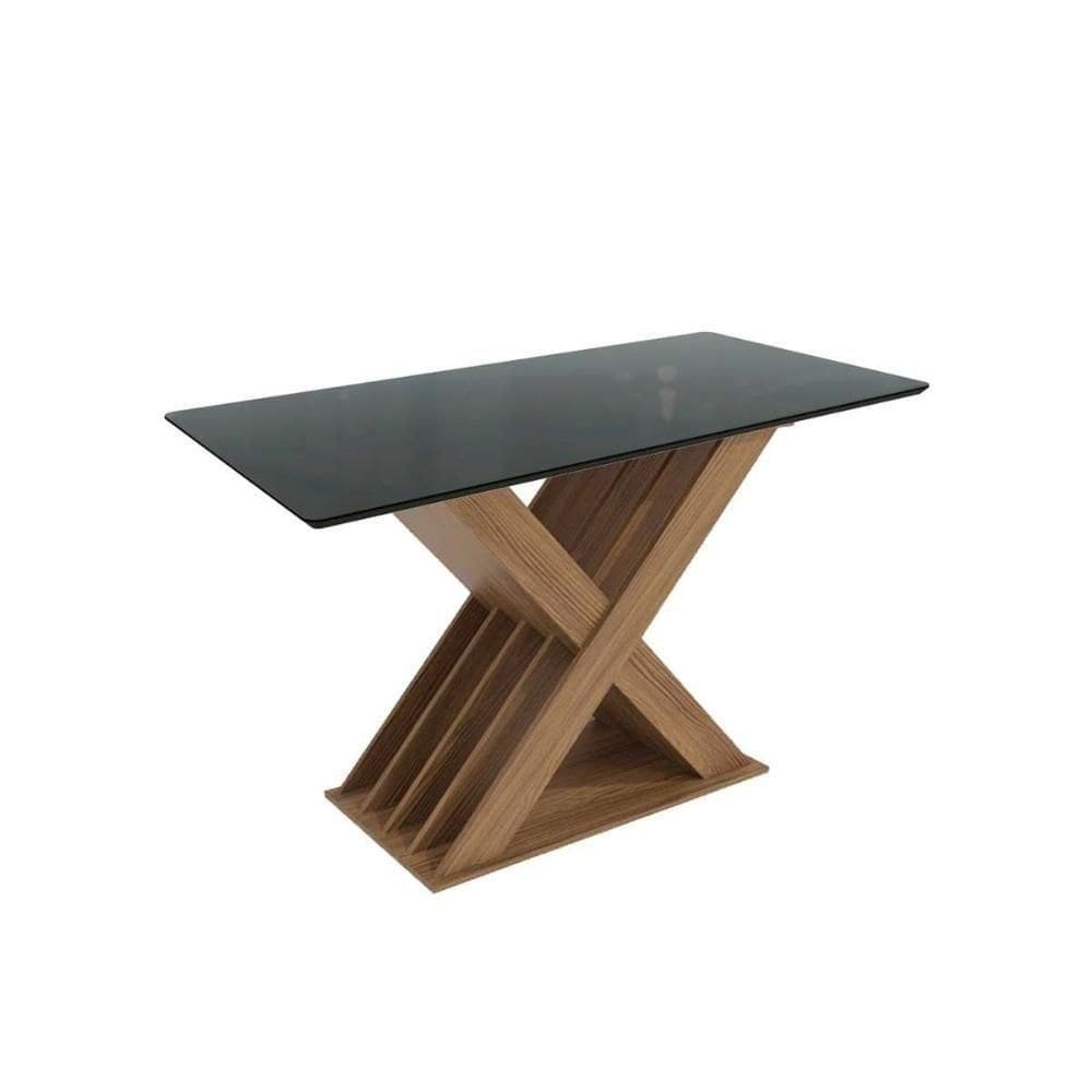 Mesa De Sala Jantar Graviola C/tampo Madeirado C/ Vidro 90x180cm Nogueira/preto Fosco/vidro Preto