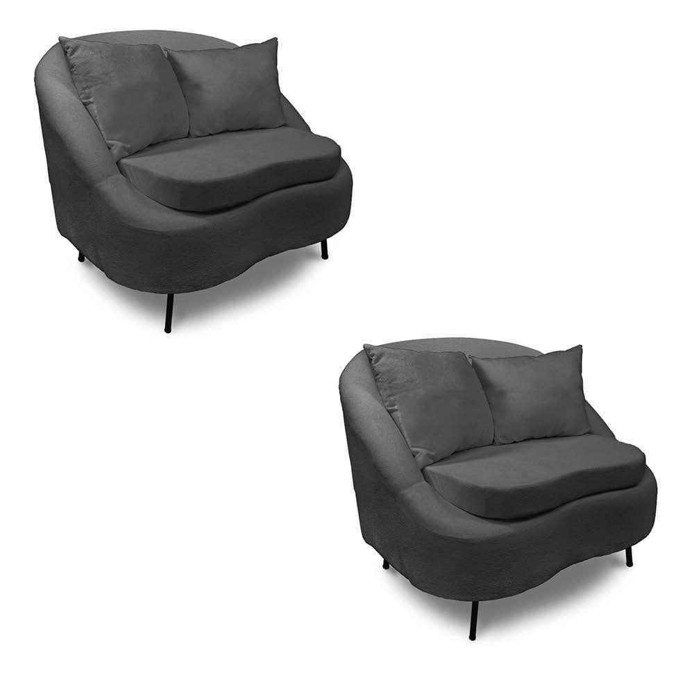 Poltrona Decorativa Orgânica Pé Ferro Pto Kit 2 Zaya Bouclê C05 - D`rossi Cor Grafite
