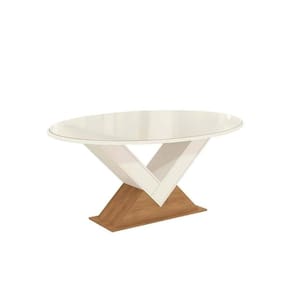 Mesa De Sala Jantar Amora C/tampo Madeirado C/ Vidro 105x180cm Freijo/off White/vidro Off White