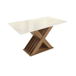 Mesa De Sala Jantar Graviola C/tampo Madeirado C/ Vidro 90x160cm Nogueira/off White/vidro Off White