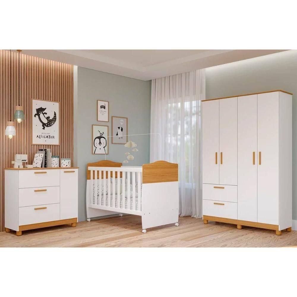 Quarto Infantil Completo Jujuba 3 Peças (guarda Roupa+cômoda+berço) Nature/branco - Permóbili Baby