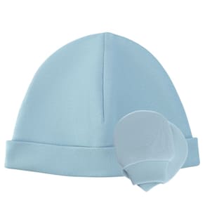 kit Luva e Touca em Algodão Egípcio na caixa - Azul Claro - Corujitos