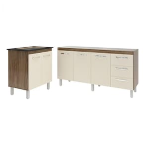 Balcão Cozinha Gabinete Para Pia 138 Cm Carine E Balcão Para Cooktop 4 Bocas Fran Savana Off White