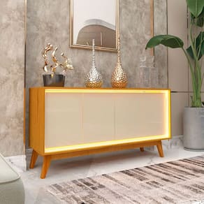 Balcão Buffet Requinte 4 Portas 100% Mdf com Led Naturalle/Off White - Gelius