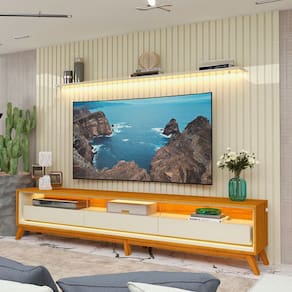 Rack com Painel para TV Até 85 Polegadas Nobre 3 Gavetas Ripado com Led 100% Mdf Off White - Gelius