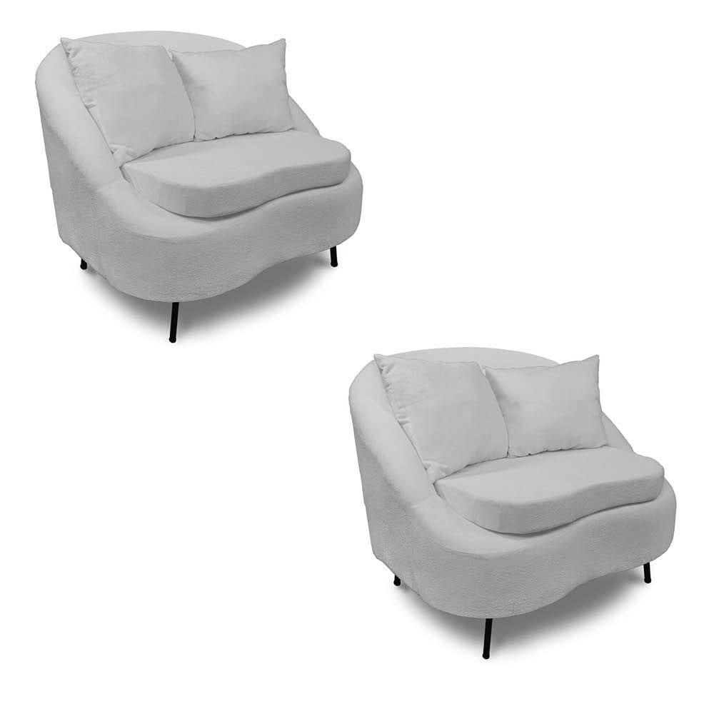 Poltrona Decorativa Orgânica Pé Ferro Pto Kit 2 Zaya Bouclê C05 - D`rossi Cor Cinza