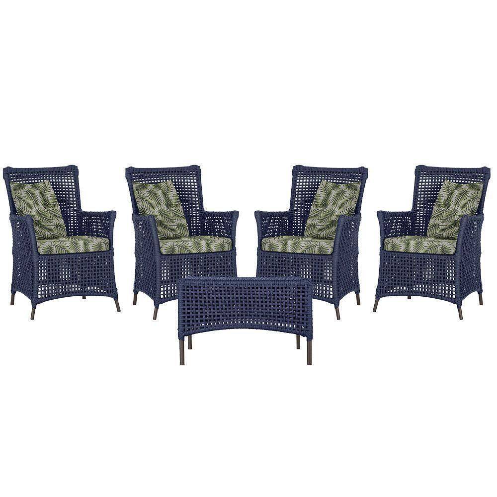 4 Poltronas E 1 Mesa Igapó Alumínio Marrom Corda Náutica E5 Azul