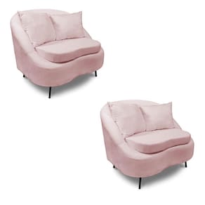 Poltrona Decorativa Orgânica Pé Ferro Pto Kit 2 Zaya Bouclê Rosê C05 - D`rossi