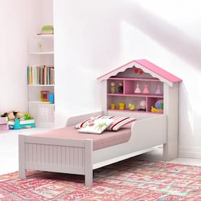 Cama Solteiro Casinha Aquarela Branca E Rosa Com Colchão