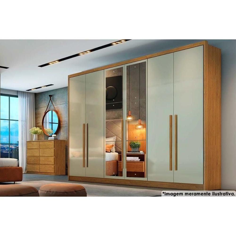Guarda Roupa Casal 6 Portas E 8 Gavetas C- Espelho Robust-livorno Freijo Cumaru C- Fendi