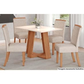 Sala De Jantar Lins Tampo Madeirado 120x80cm E 4 Cadeiras Malu Nature veludo Light Linho