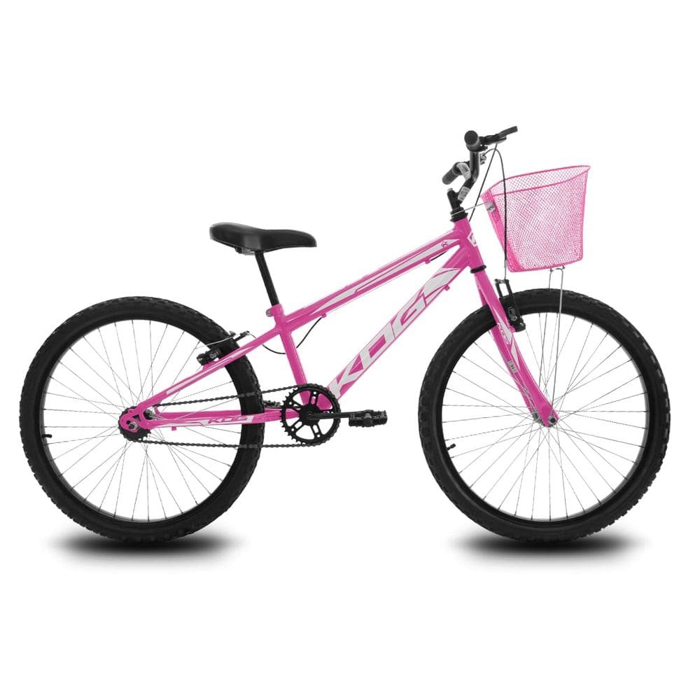 Bicicleta Infantil Aro 24 KOG Feminina com Cestinha Cor Pink Branco
