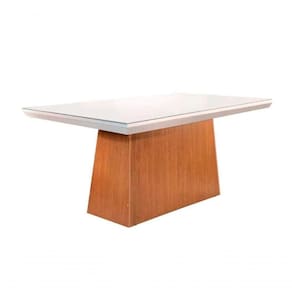 Mesa De Sala Jantar Luna + Tampo Madeirado Vidro Reto 180x90cm Off White Rufato