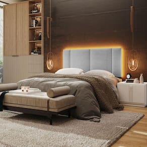 Cabeceira Estofada Cama Box Casal Com Led Splend 140 Cm Linho Cinza
