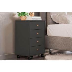 Mesa Cabeceira Presence Com 4 Gavetas Amendola Touch Grafito Demóbile