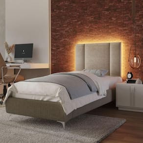 Cabeceira Estofada Cama Box Solteiro Com Led Splend 90 Cm Linho Bege