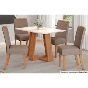 Sala De Jantar Lins Tampo Reto Madeirado 120x80cm E 4 Cadeiras Malu Nature marrom Amêndoa