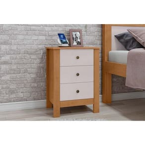 Mesa Cabeceira Casal Maggiore Com 3 Gavetas Amendoa Off White Lopas
