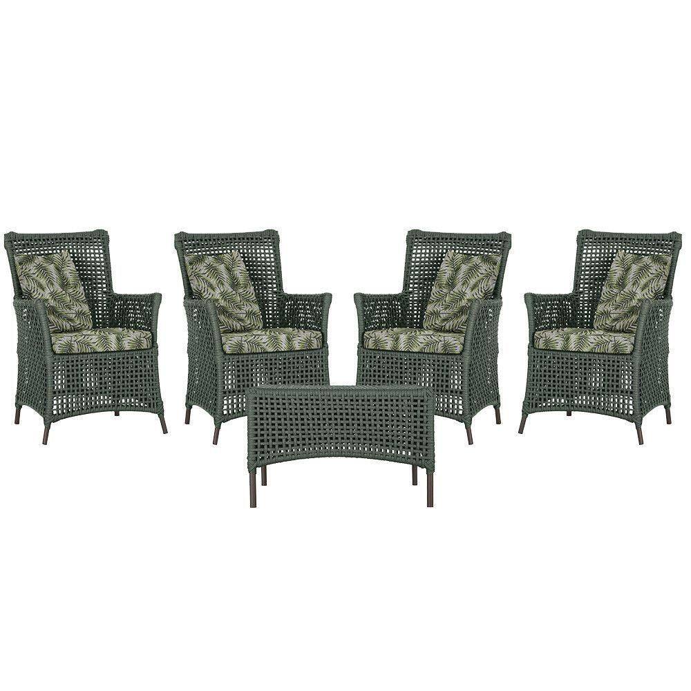 4 Poltronas E 1 Mesa Igapó Alumínio Marrom Corda Náutica E5 Verde