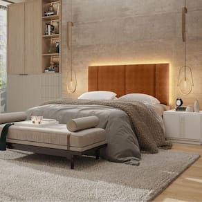 Cabeceira Estofada Cama Box Casal Com Led Splend 140 Cm Buclé Terracota
