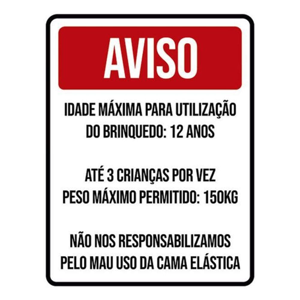 Kit 3 Placas Aviso Idade Máxima Brinquedo