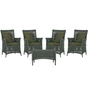 4 Poltronas E 1 Mesa Igapó Alumínio Marrom Corda Náutica E13 Verde