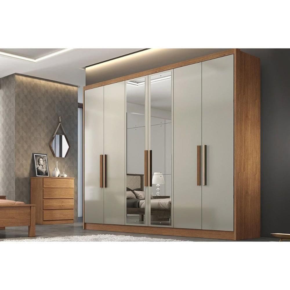 Guarda Roupa Casal 6 Portas E 6 Gavetas C/ Espelho Rizon/linea Freijo Cumaru C/ Fendi