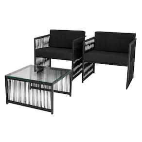 Conjunto De 2 Poltronas E Mesa De Centro Quadrada Com Tampo Preto/preto
