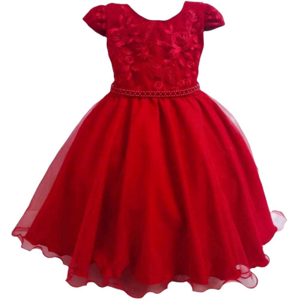 Vestido Infantil Vermelho Princesa Festa Natal Aniversário Dama Casamento Formatura