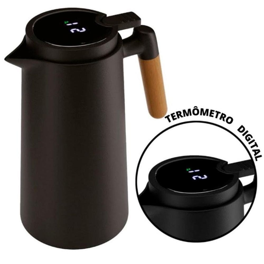 Cafeteira Led Digital Com Prensa Preta Térmica Café Quente