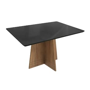 Mesa de Sala Jantar Lótus c/ Tampo Madeirado c/ Vidro 80x120cm Nogueira/Preto fosco/Vidro preto - Kappesberg