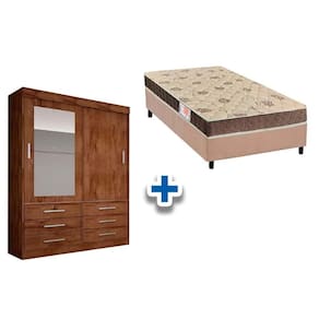 Cama Box Solteiro + Colchão D33 Orthoflex + Guarda Roupa Sonare Canela