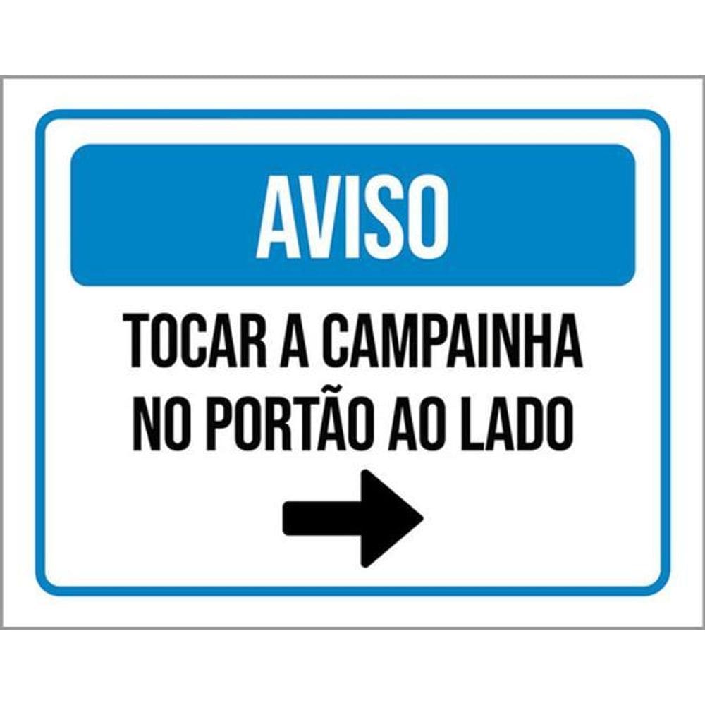 Kit 3 Placas Aviso Tocar Campainha Portão Seta Direita