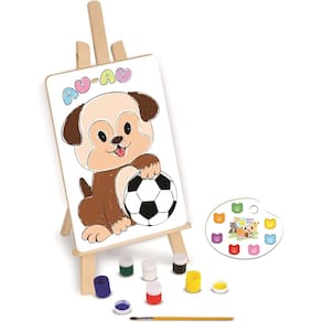 Kit Pintura Infantil Pets Cavalete 4 Telas Colorir Conjunto