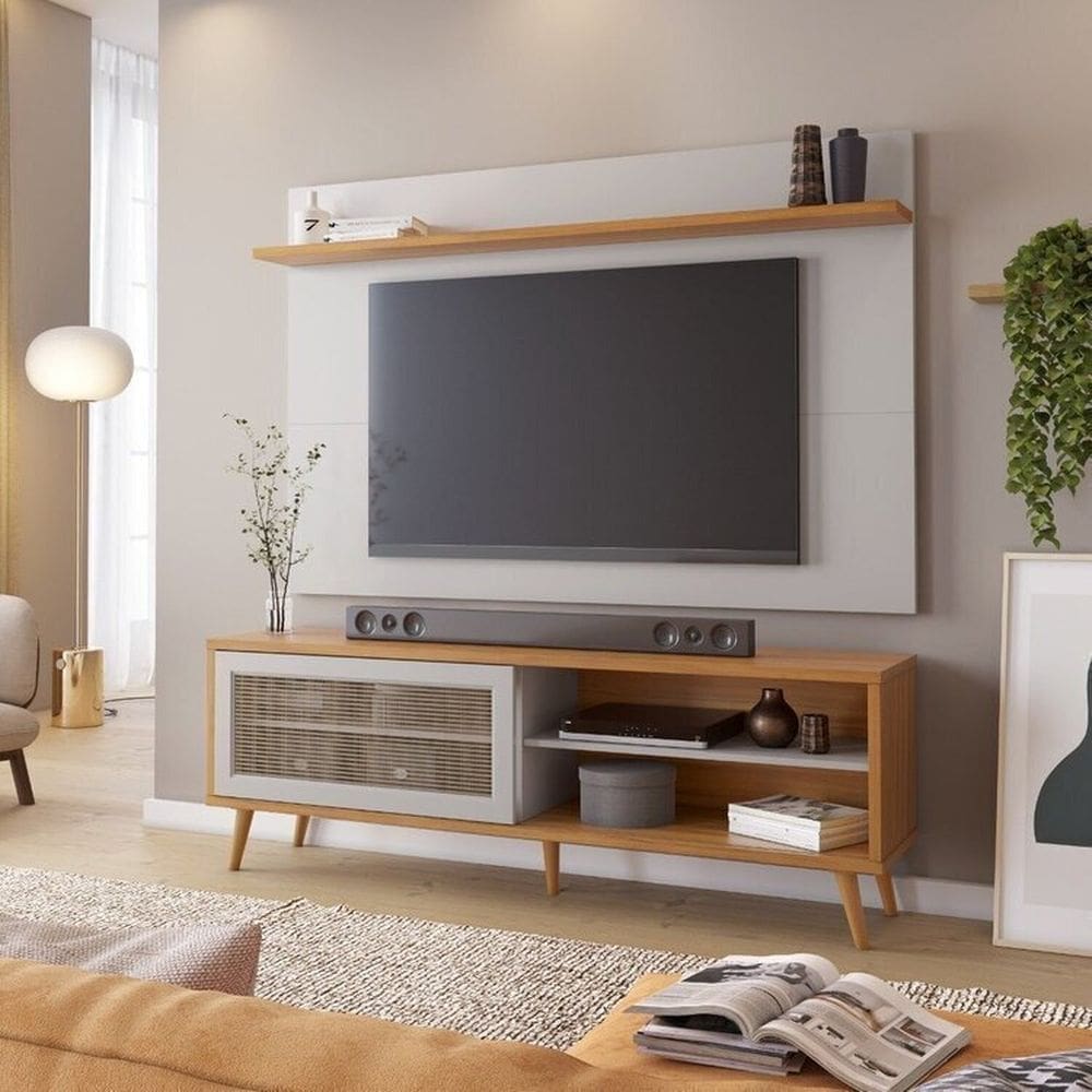 Rack com Painel para Tv até 70 Polegadas com 1 Porta Espresso Móveis Off White/Freijó Trend
