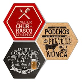 Kit Com 3 Placas Em Mdf - Churrasco - Cerveja 25X22Cm