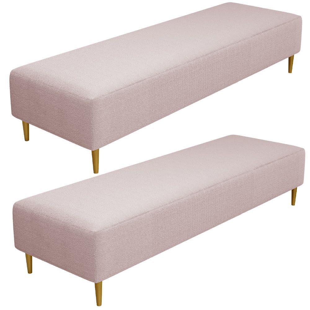 Kit 02 Puffs Decorativo Sala de Estar Bali W01 Pés Palito 170x60cm Bouclê Rosê - Lyam Decor