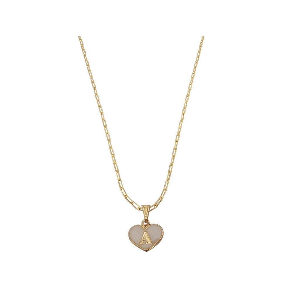 Colar Cartier 50Cm Coração Branco Letra A Banhado Ouro 18K