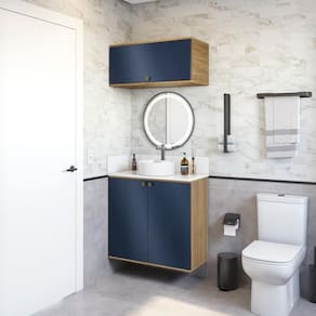 Conjunto Para Banheiro Com Basculante Kappesberg Celeste 2 Peças Nogueira/azul 80cm