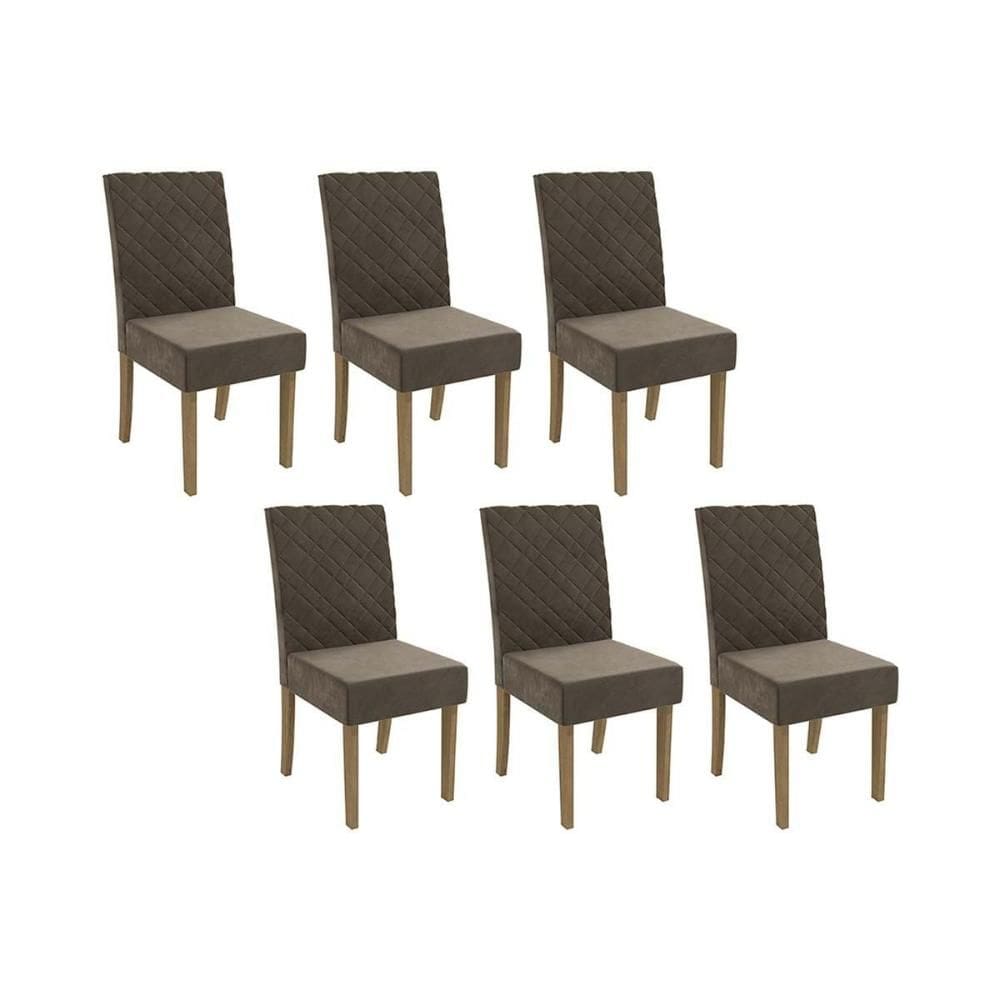 Cadeira Sala de Jantar 2CAD133FR Kit 6 Un Freijo/Suede Marrom A033 - Kappesberg