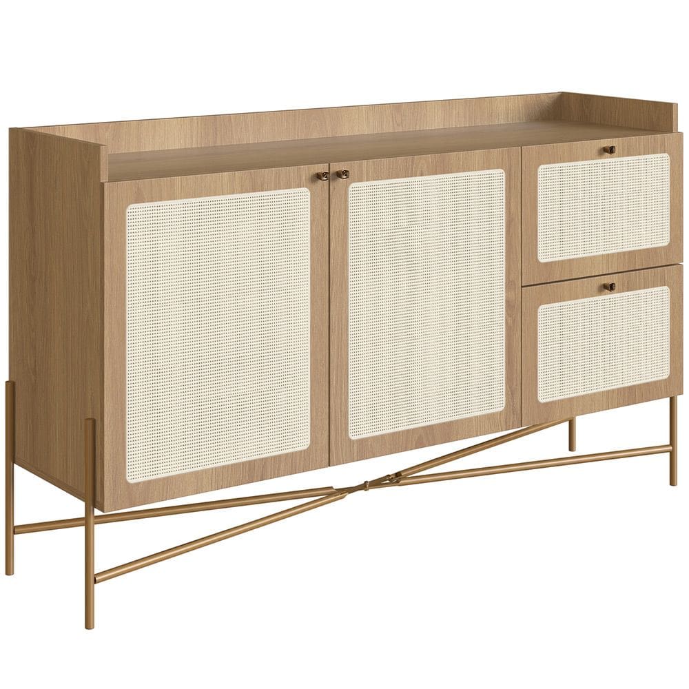 Aparador Buffet Para Sala de Jantar 139cm Industrial Indy A03 Hanover Dourado - Lyam Decor